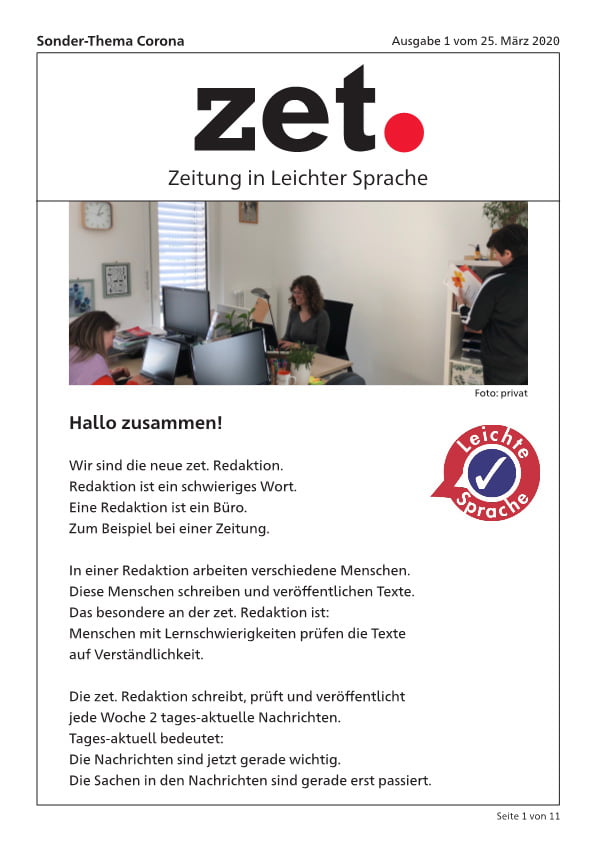 Zet. Zeitung in Leichter Sprache - Ausgabe 1